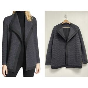 Lafayette 148 New York Merino Wool Zigzag Jacquard Open-Front Drape Jacket - L